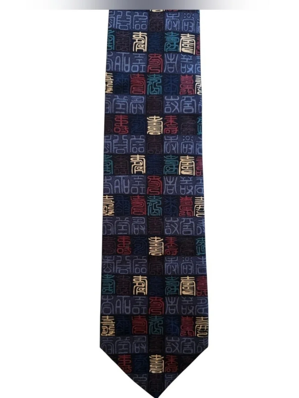 Boston Museum of Fine Arts Navy Blue Silk Tie Asian Character Print Art Deco